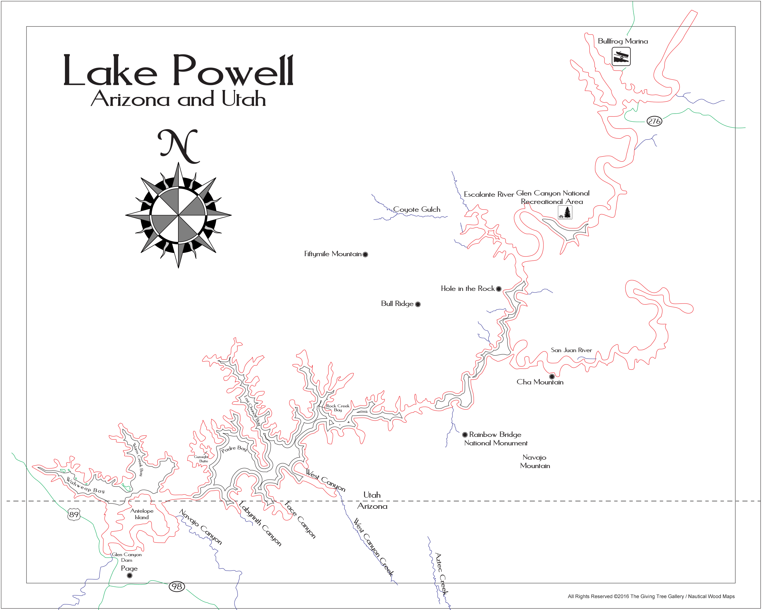 Lake Powell Wooden Map Art Topographic 3D Chart