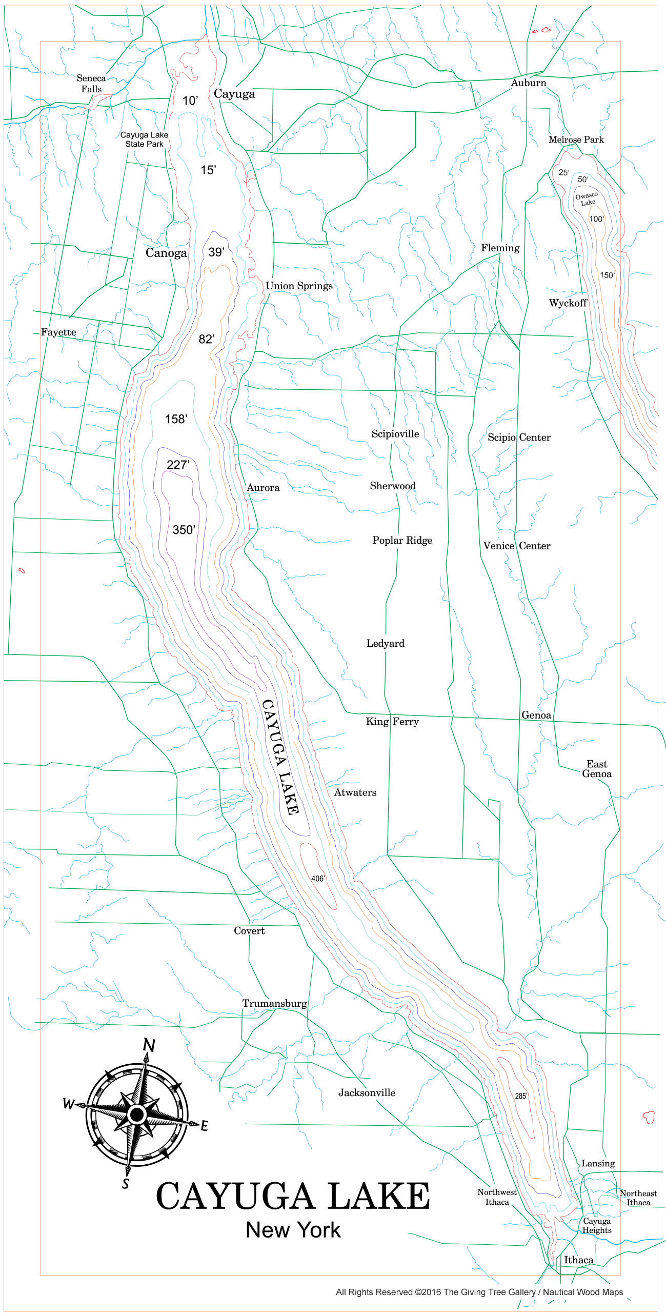 Cayuga Lake Wooden Map Art Topographic 3D Chart