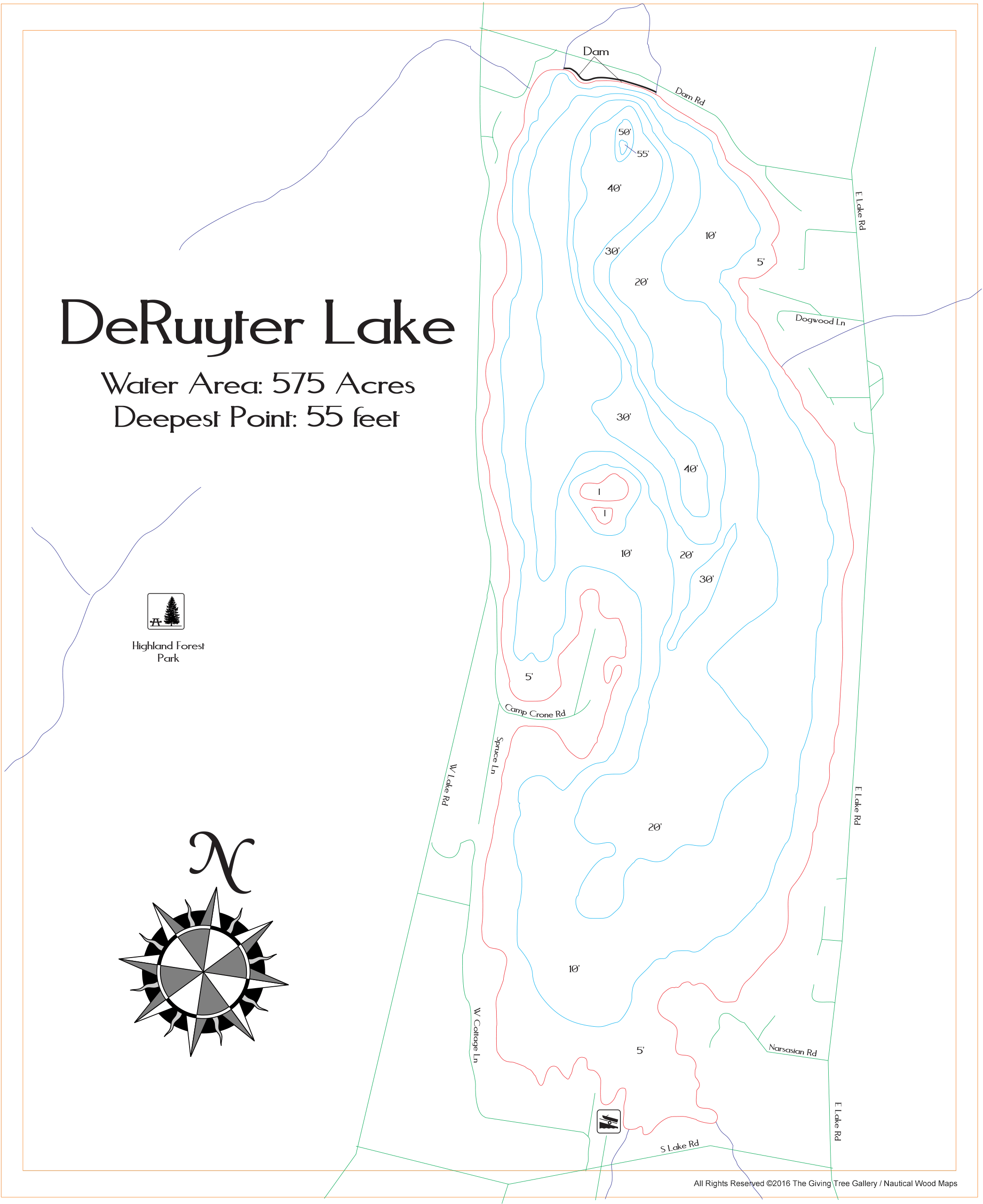 DeRuyter Lake Wooden Map Art Topographic 3D Chart