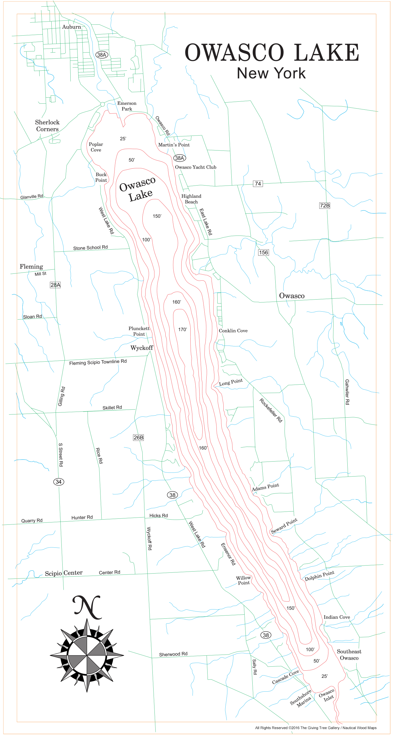 Owasco Lake Wooden Map Art Topographic 3D Chart