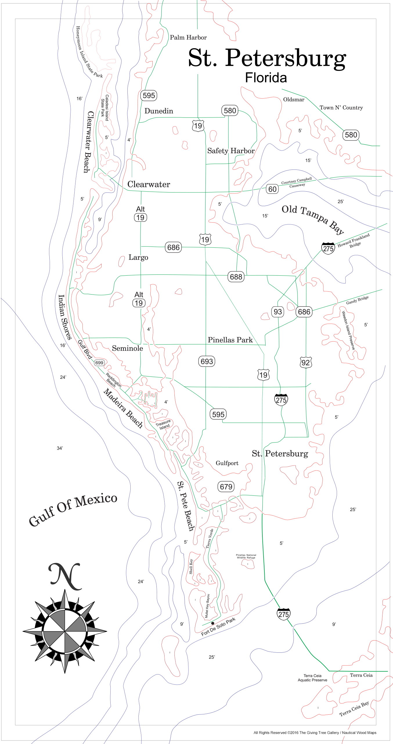 St. Petersburg Wooden Map Art Topographic 3D Chart